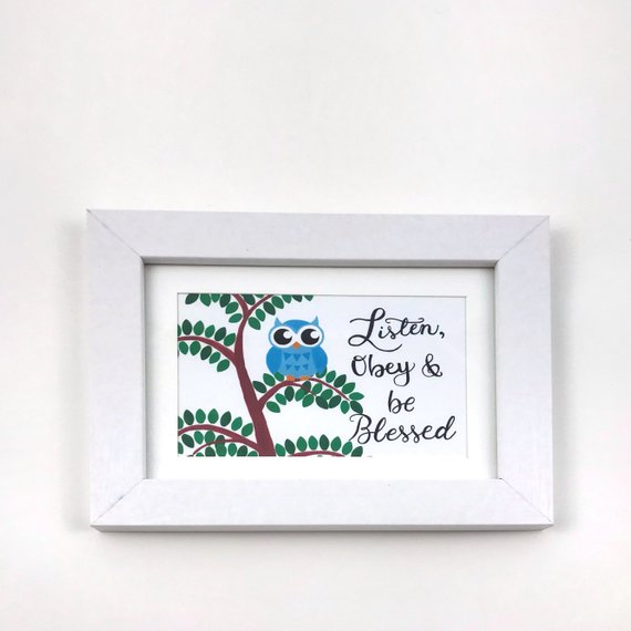 Listen obey and be blessed JW framed, personalized print for kids by Olive Branch Design Studio