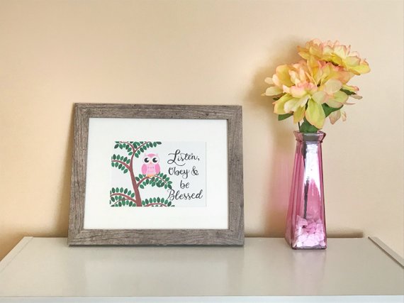 Listen obey and be blessed JW framed, personalized print for kids by Olive Branch Design Studio