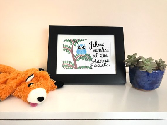 Listen obey and be blessed JW framed, personalized print for kids by Olive Branch Design Studio