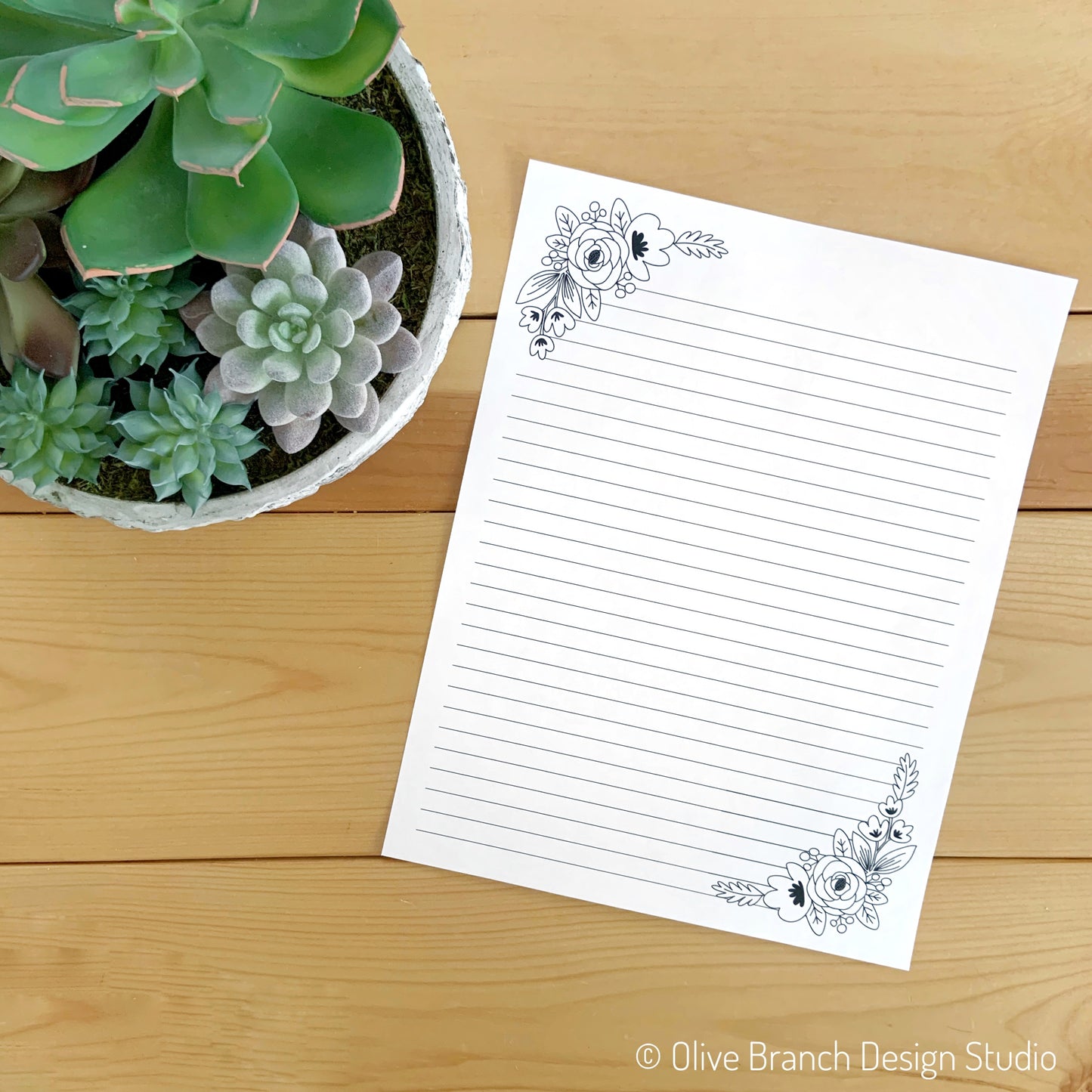 Black and White Floral Letter Writing Page Bundle - Download & Print