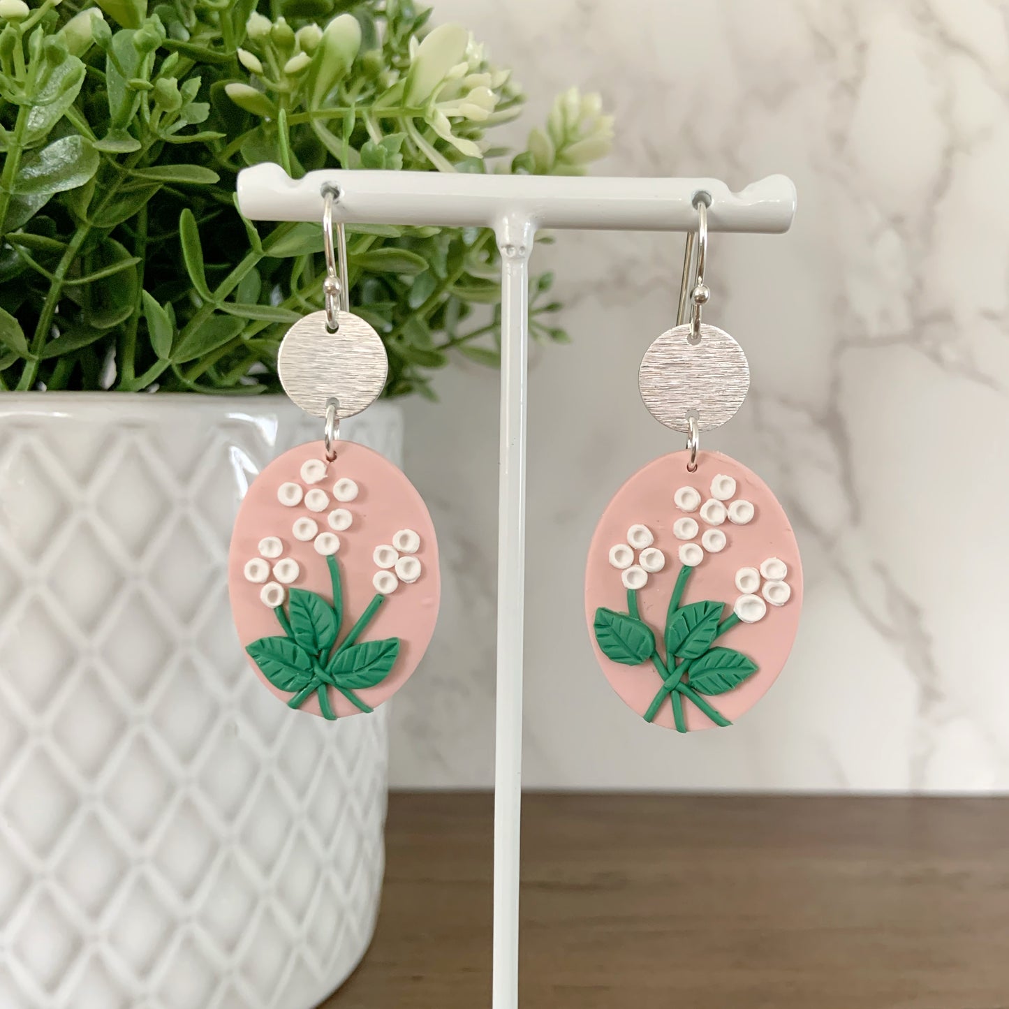 Pink Floral Dangle Earrings