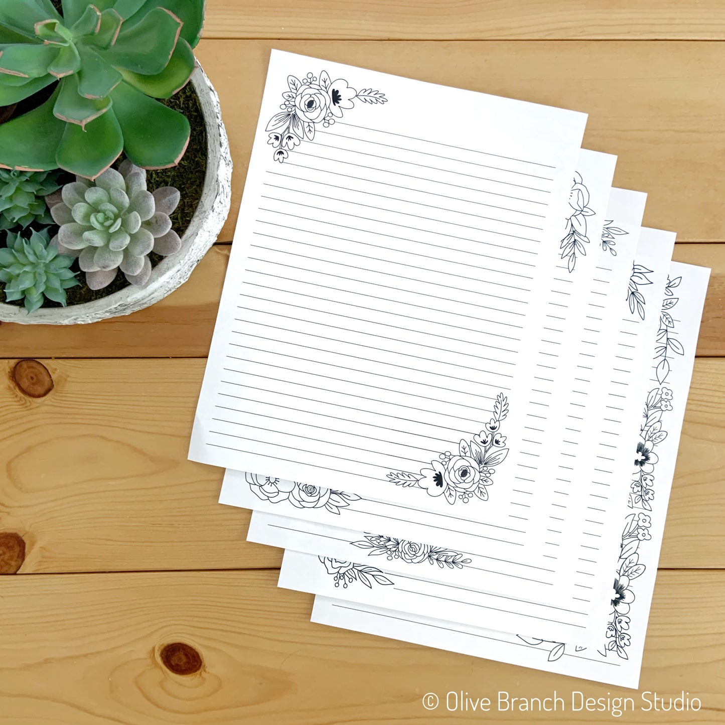 Black and White Floral Letter Writing Page Bundle - Download & Print