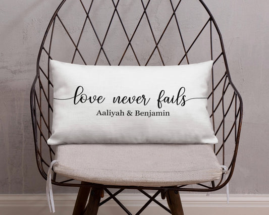 Love Never Fails Personalized Couple’s Pillow