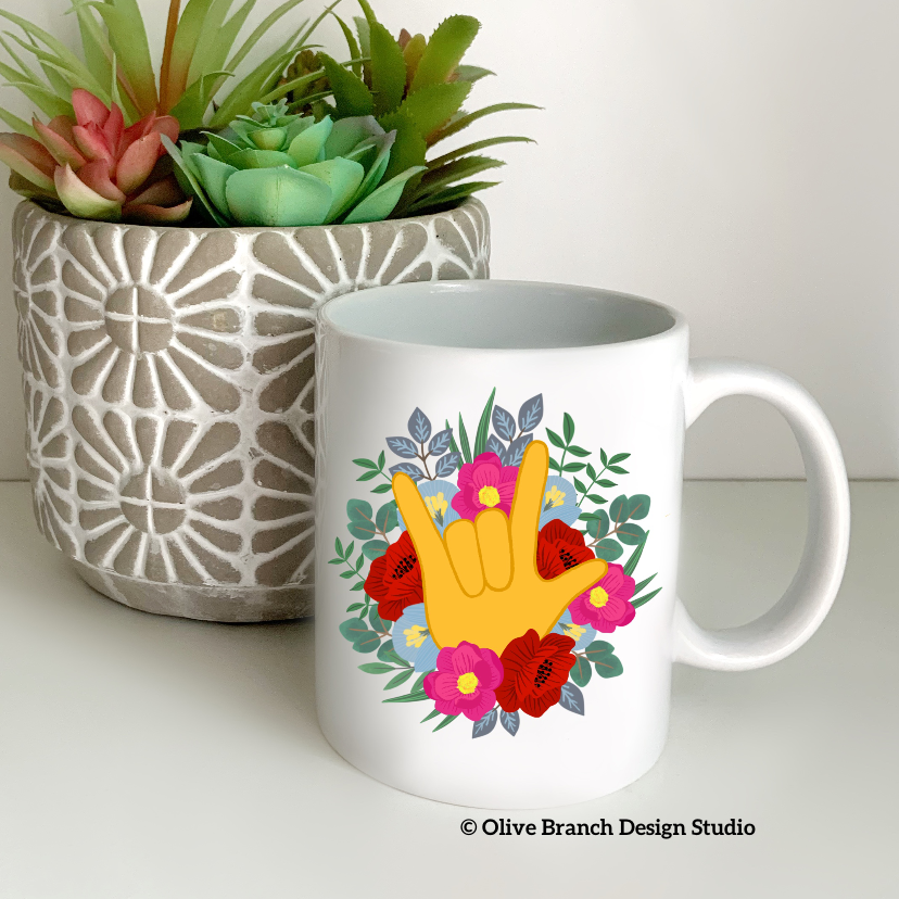 Sign Language Floral I Love You Mug