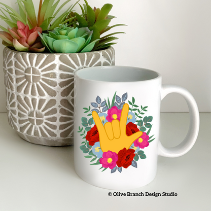 Sign Language Floral I Love You Mug