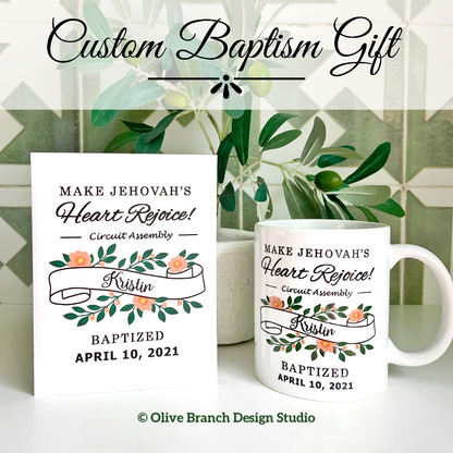 Custom Floral Baptism Mug & Card Gift Set