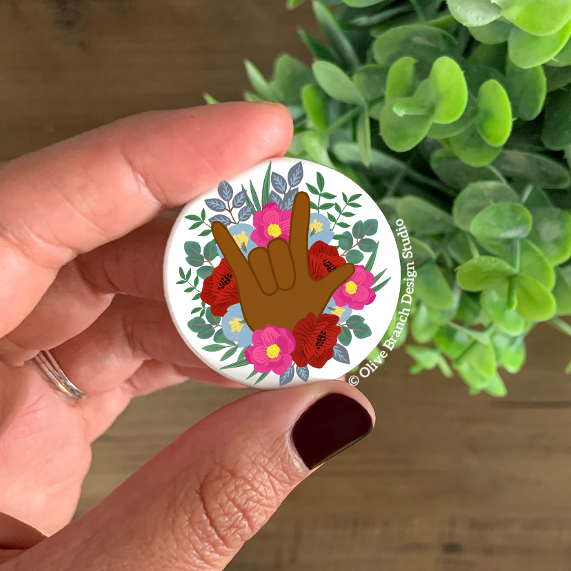 Sign Language Floral I Love You Pins