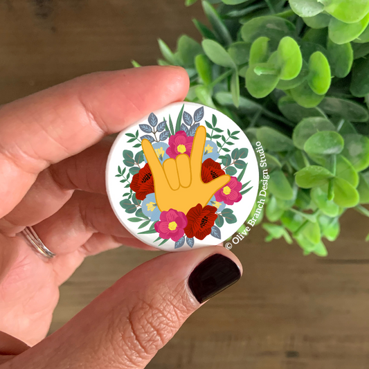Sign Language Floral I Love You Pins