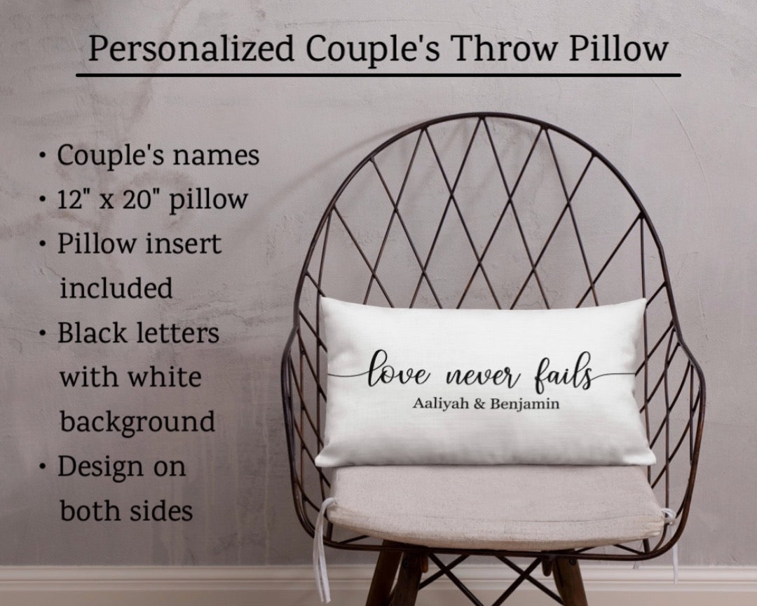 Love Never Fails Personalized Couple’s Pillow