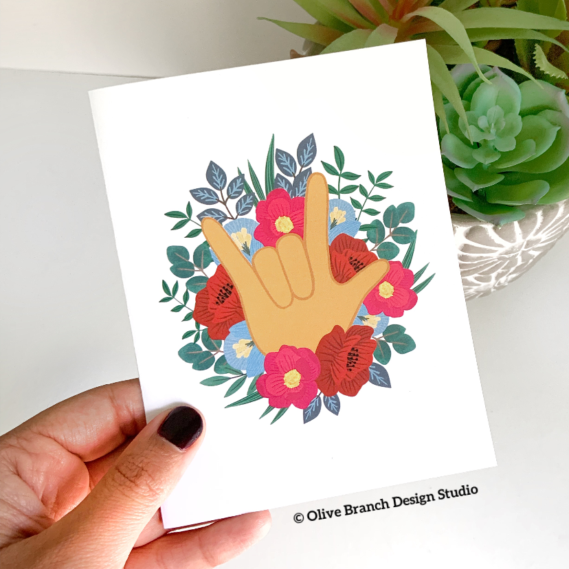 Sign Language Floral I Love You Card