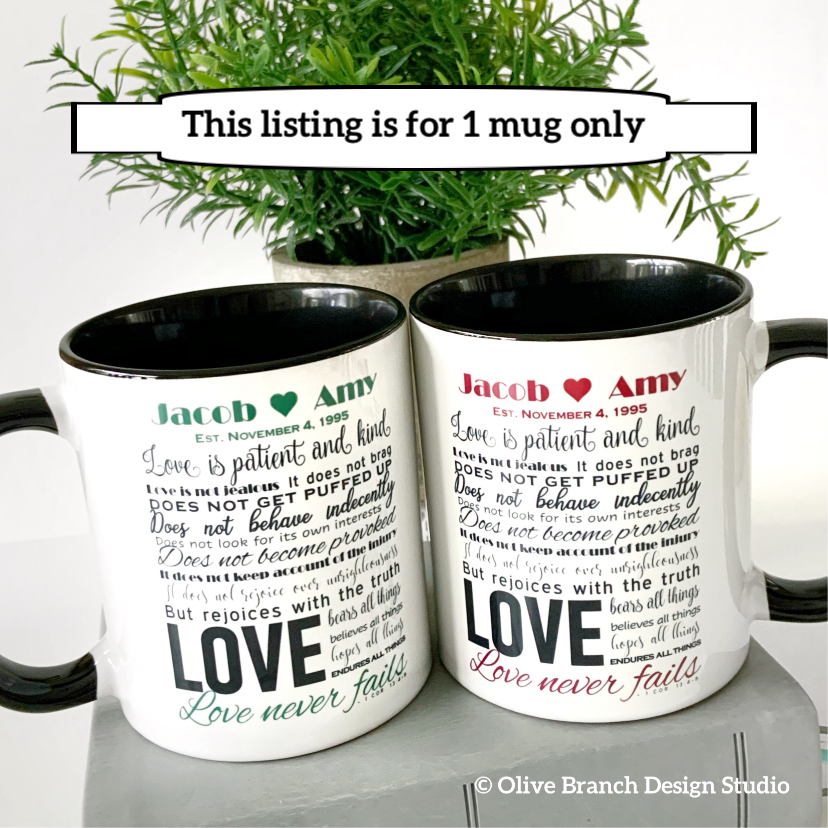 Love Never Fails Mug with Personalized Names
